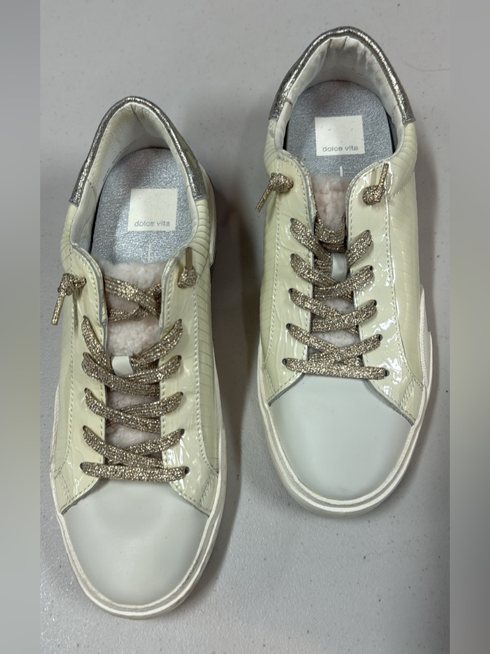 Dolce Vita Cream Sneakers with Silver Glitter Laces